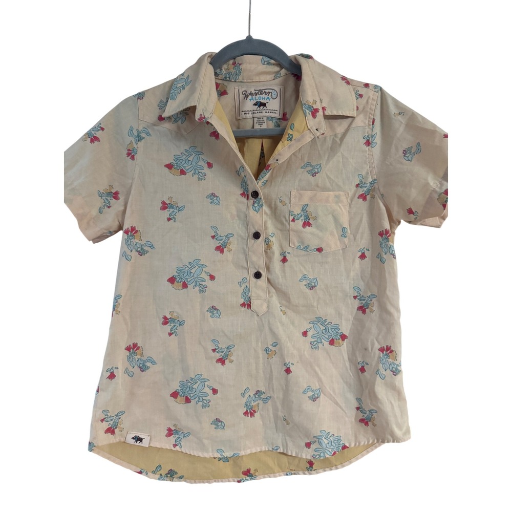 Western Aloha Womens Floral Short Sleeve Pullover Shirt Peach Size S Handmade